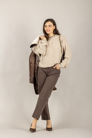 VICOLO - 77345F - MAGLIA GIROCOLLO CONTRASTO