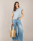 DIXIE - T262A154 - T-SHIRT GIROCOLLO RIGATA PROFILI CONTRASTO DENIM