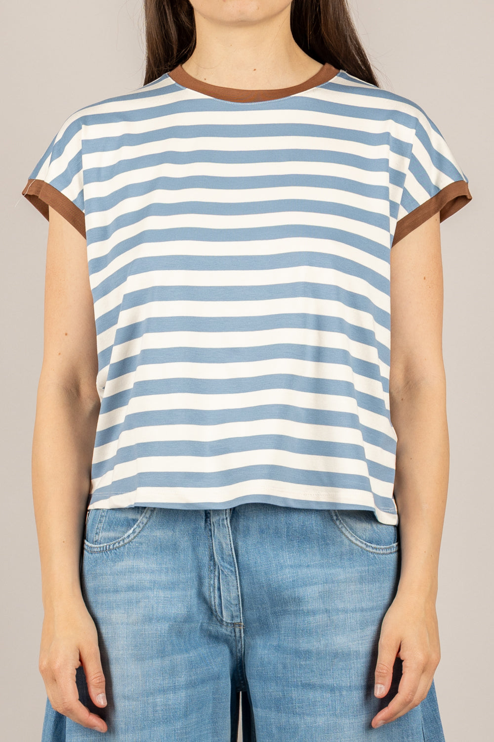 DIXIE - T262A154 - T-SHIRT GIROCOLLO RIGATA PROFILI CONTRASTO DENIM
