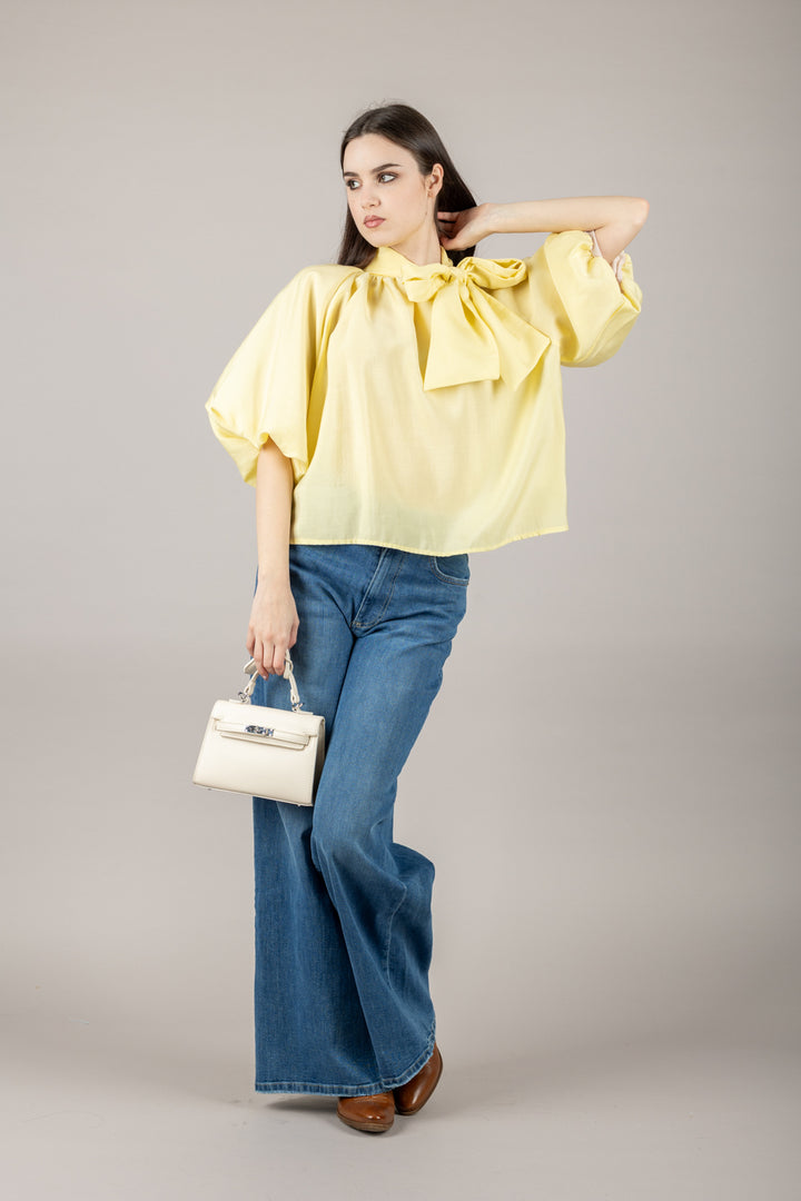 HAVEONE - CMA-N185 - BLUSA REGLAN CON FIOCCO E MANICA A PALLONCINO