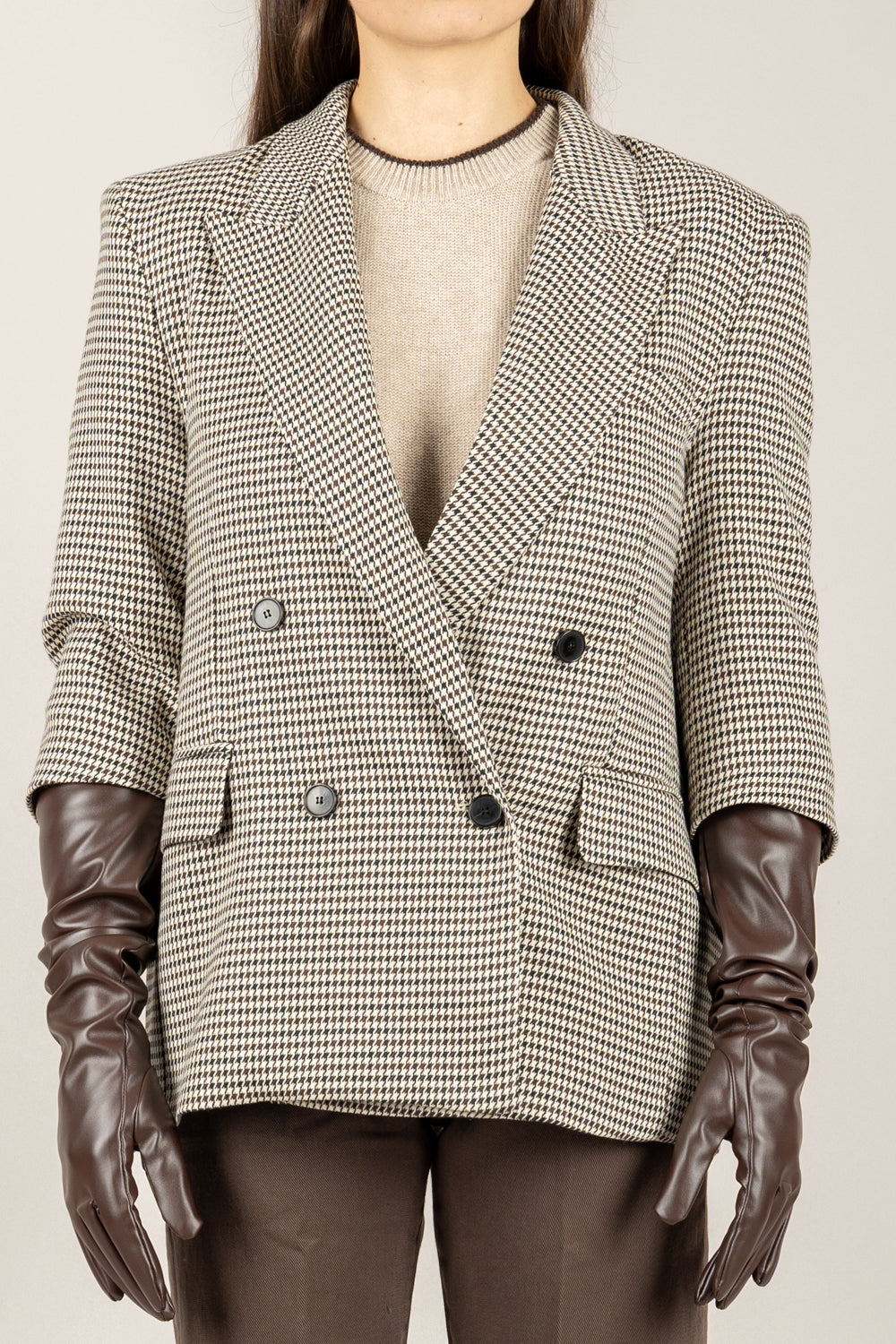 VICOLO - TF2107 - GIACCA PIED DE POULE CON GUANTI