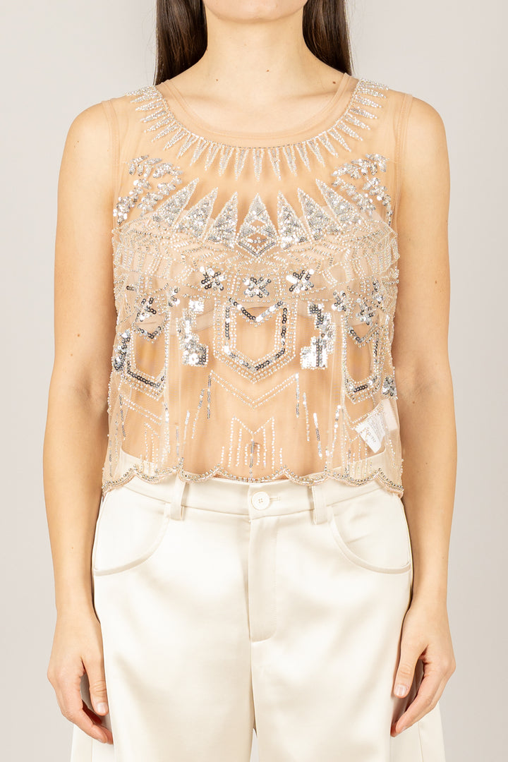 TENSIONE IN - 37515 - TOP RICAMO CON PAILLETTES
