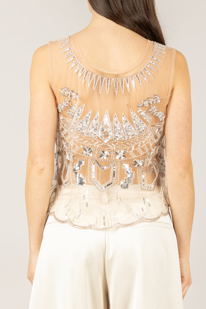 TENSIONE IN - 37515 - TOP RICAMO CON PAILLETTES