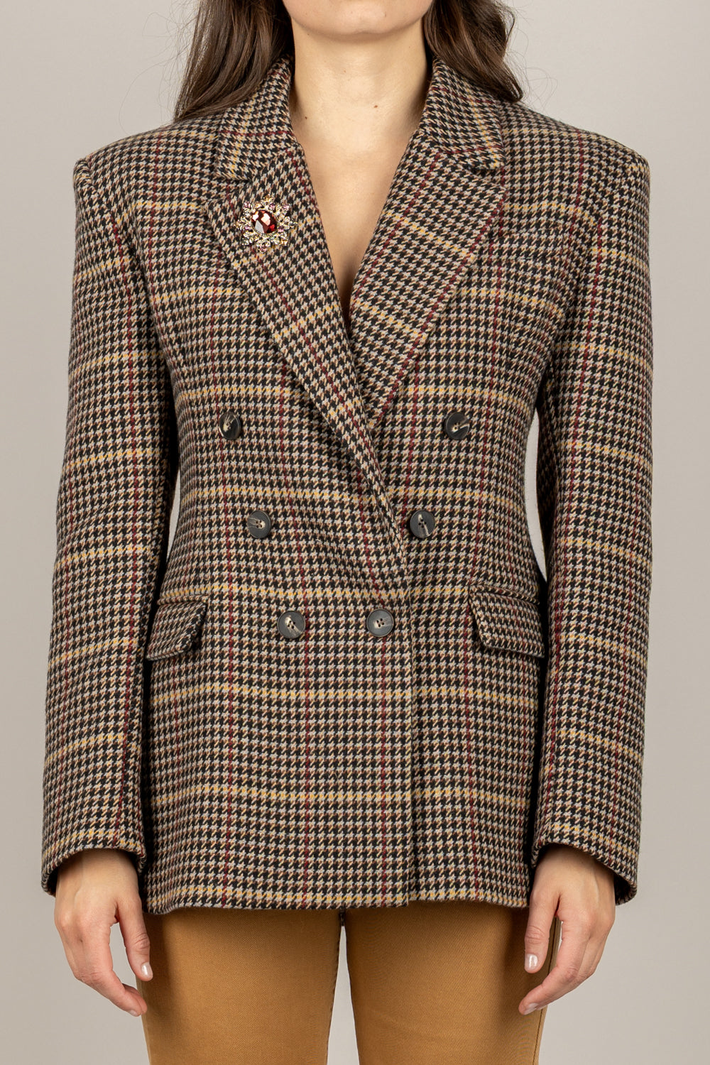 TENSIONE IN - W25J992 - GIACCA PRINCIPE DI GALLES DOPPIO PETTO CON SPILLA