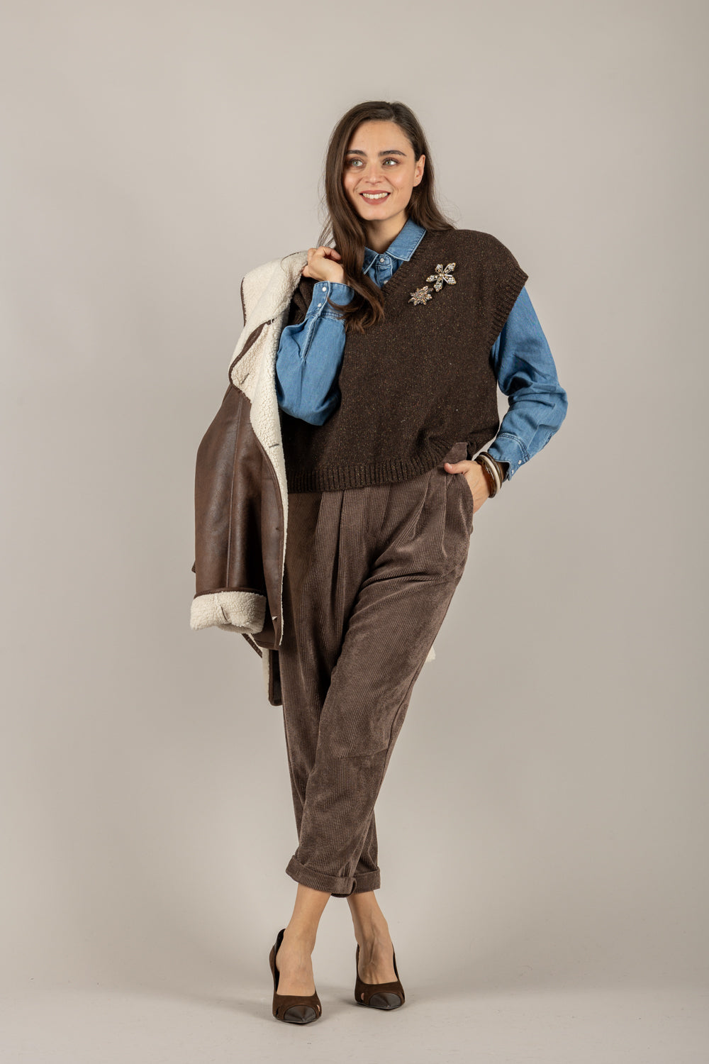 VICOLO - TF2026 - PANTALONE IN VELLUTO A COSTE