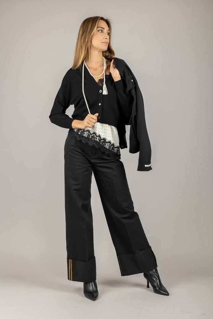 VICOLO - 77164F - CARDIGAN CROP CON BOTTONE GIOIELLO