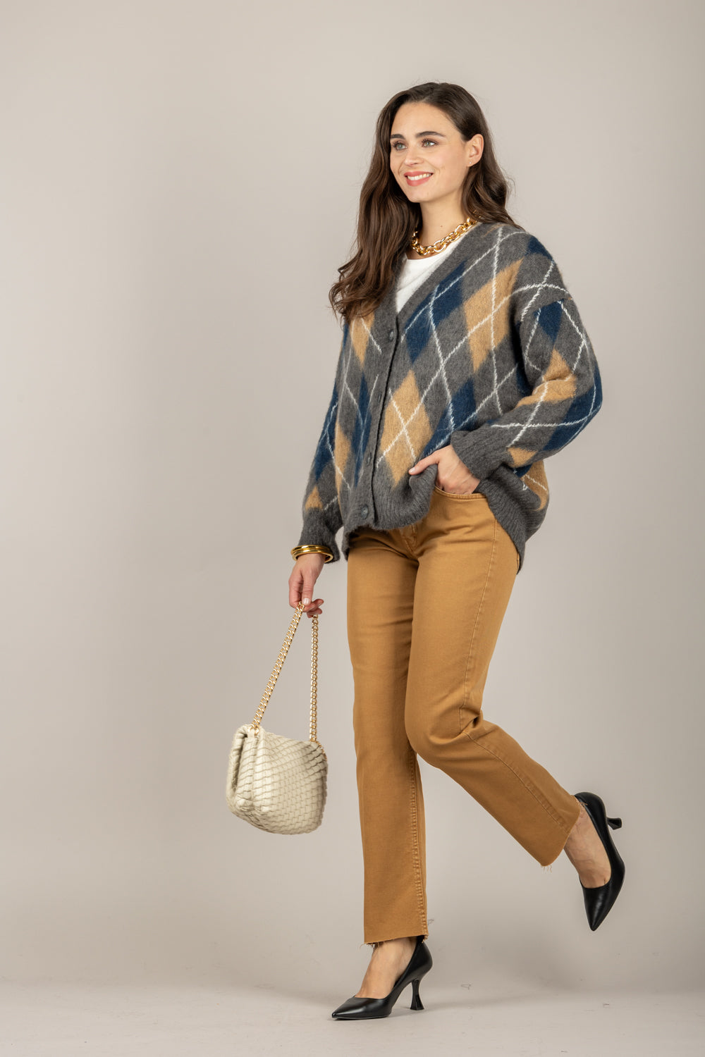 TENSIONE IN - D80999 - CARDIGAN ROMBI BICOLOR