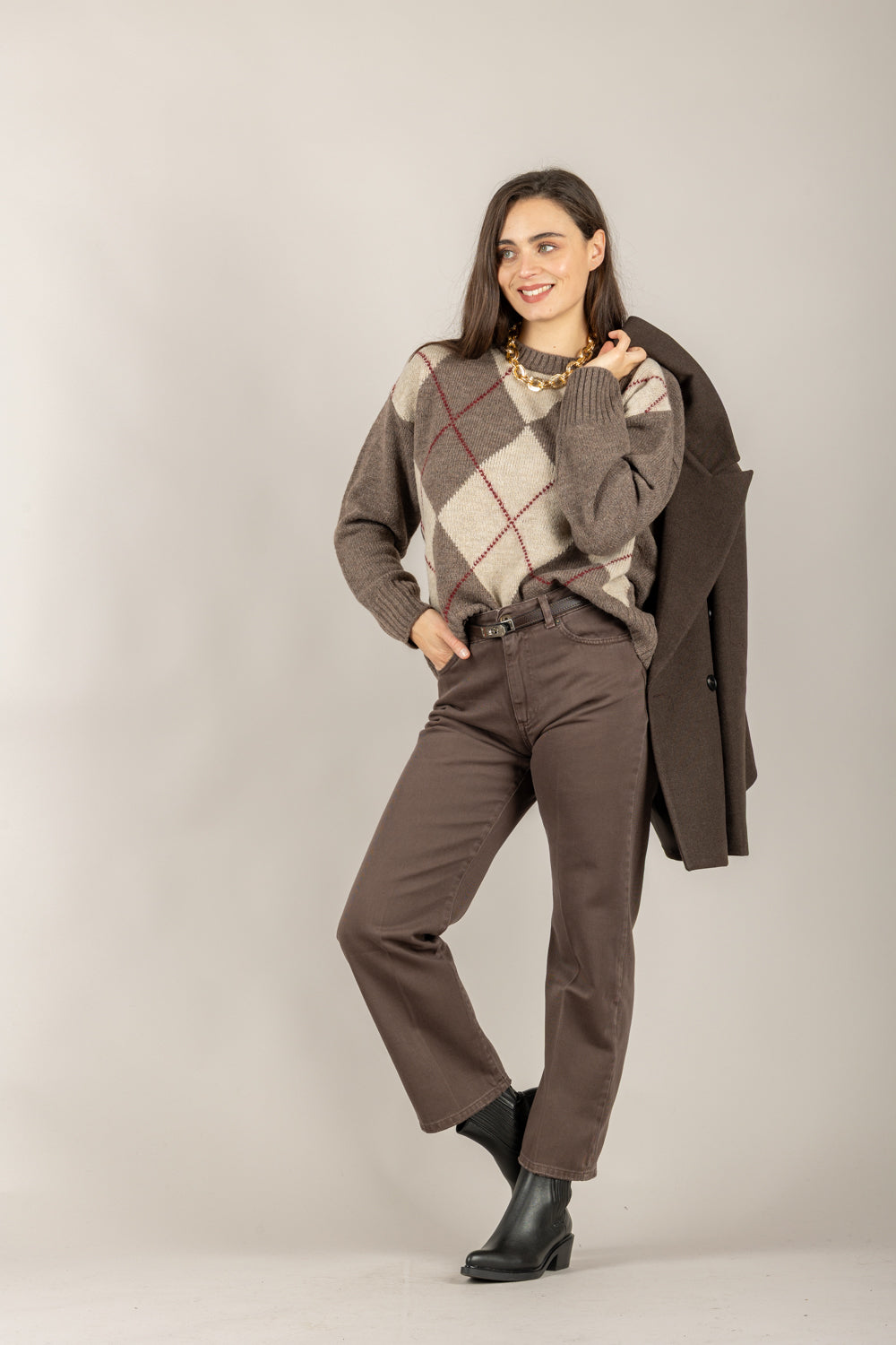 TENSIONE IN - W5HMJ78A359 - MAGLIA A ROMBI BICOLOR GIROCOLLO