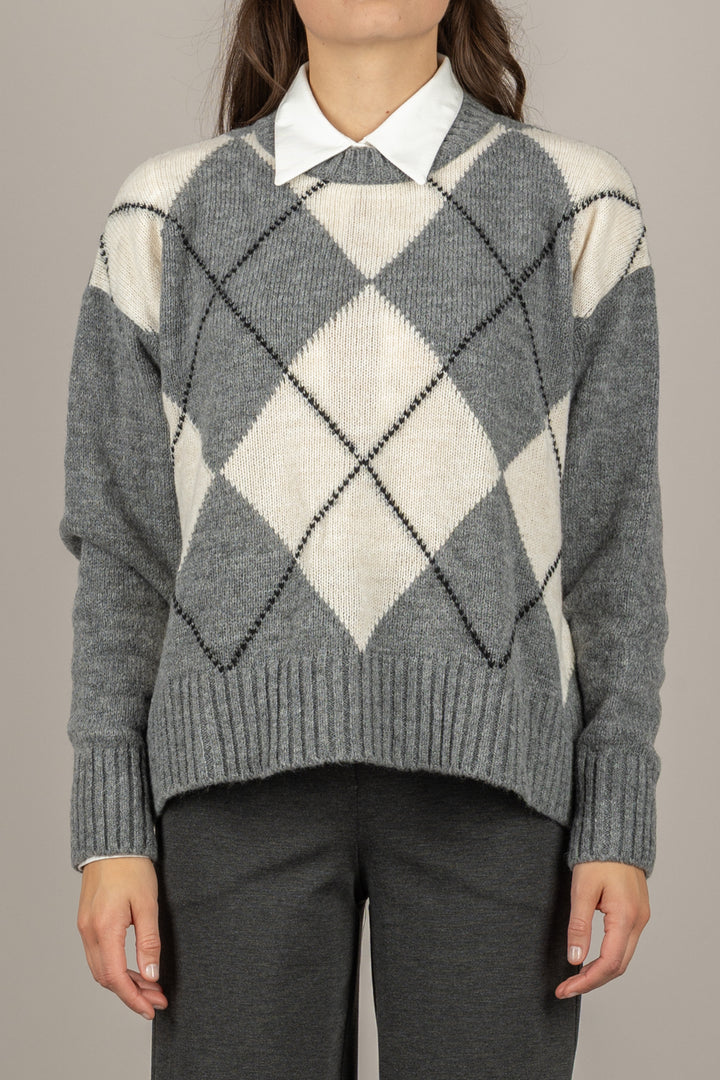 TENSIONE IN - W5HMJ78A359 - MAGLIA A ROMBI BICOLOR GIROCOLLO