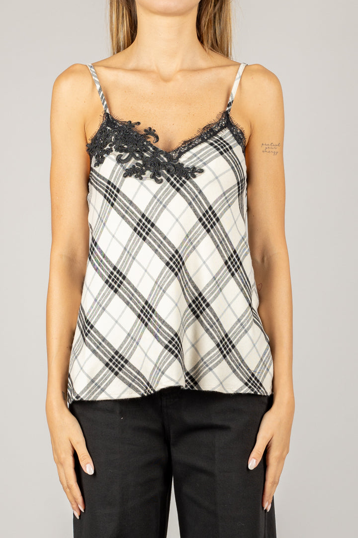 DIXIE - R648Y020 - TOP CHECK CON DETTAGLIO RICAMATO