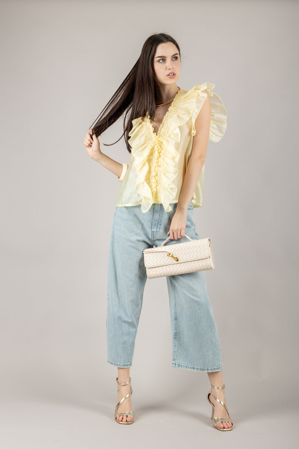 VICOLO - TD0893 - BLUSA CON ROUCHES ELASTICATA