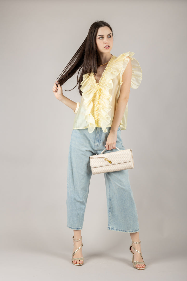 VICOLO - TD0893 - BLUSA CON ROUCHES ELASTICATA
