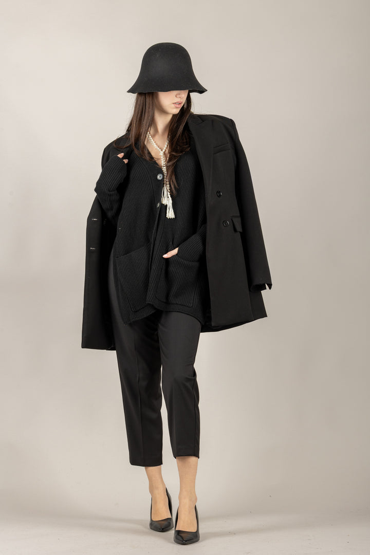 VICOLO - 77353F - CARDIGAN GILET SCOLLO SCHIENA CON MANICOTTI