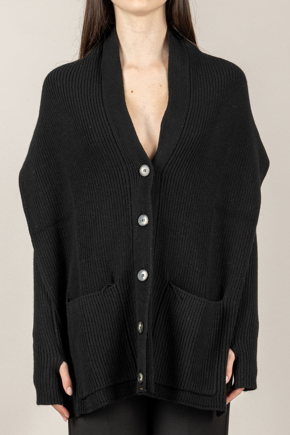 VICOLO - 77353F - CARDIGAN GILET SCOLLO SCHIENA CON MANICOTTI