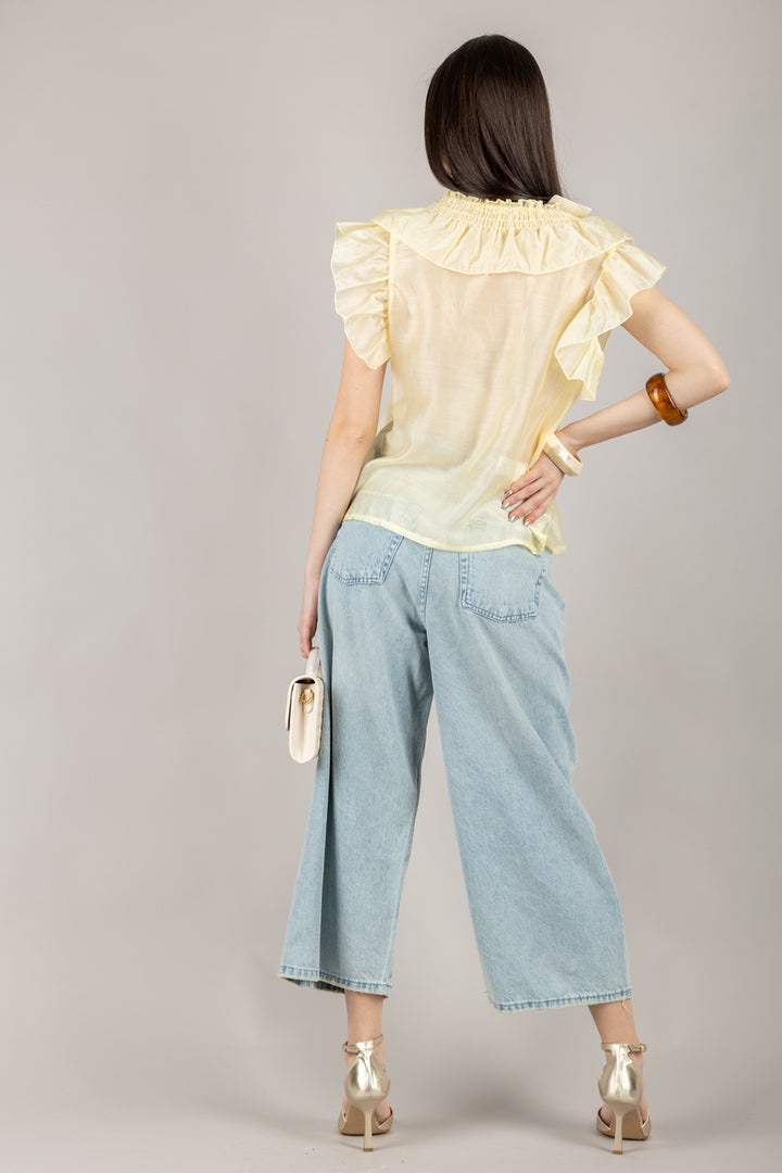 VICOLO - TD0893 - BLUSA CON ROUCHES ELASTICATA