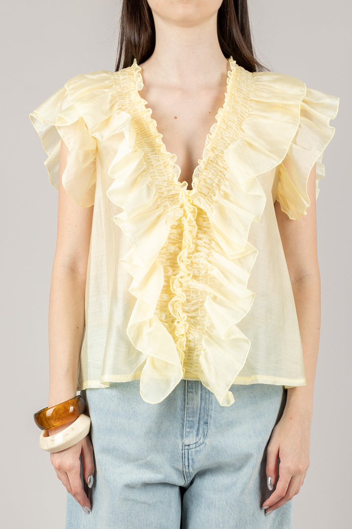 VICOLO - TD0893 - BLUSA CON ROUCHES ELASTICATA