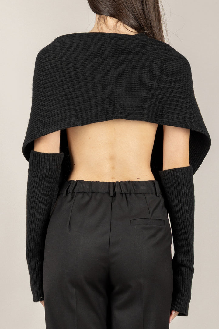 VICOLO - 77353F - CARDIGAN GILET SCOLLO SCHIENA CON MANICOTTI