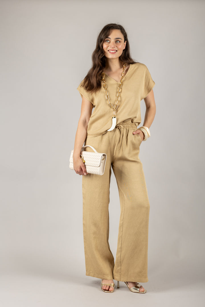 VICOLO - TD2447 - PANTALONE A PALAZZO CON COULISSE
