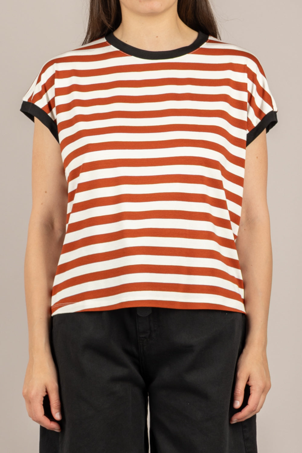 DIXIE - T262A154 - T-SHIRT GIROCOLLO RIGATA PROFILI CONTRASTO COCCIO