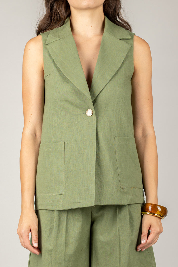 VICOLO - TD3018 - COMPLETO GILET E SHORTS MISTO LINO