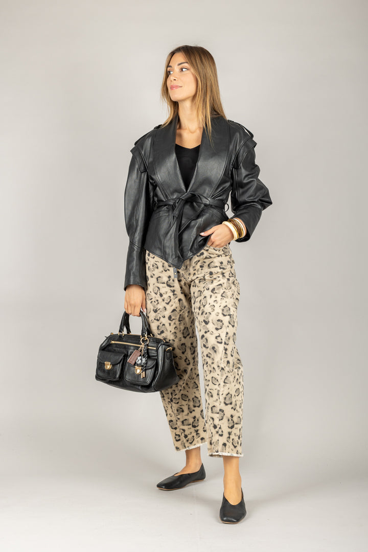 TENSIONE IN - W25P252 - PANTALONE ANIMALIER CON CINTA