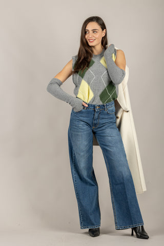 VICOLO - 77346F - GILET ROMBI CON MANICOTTI