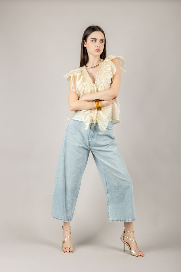 VICOLO - TD0893 - BLUSA CON ROUCHES ELASTICATA