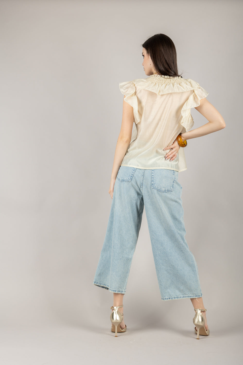 VICOLO - TD0893 - BLUSA CON ROUCHES ELASTICATA