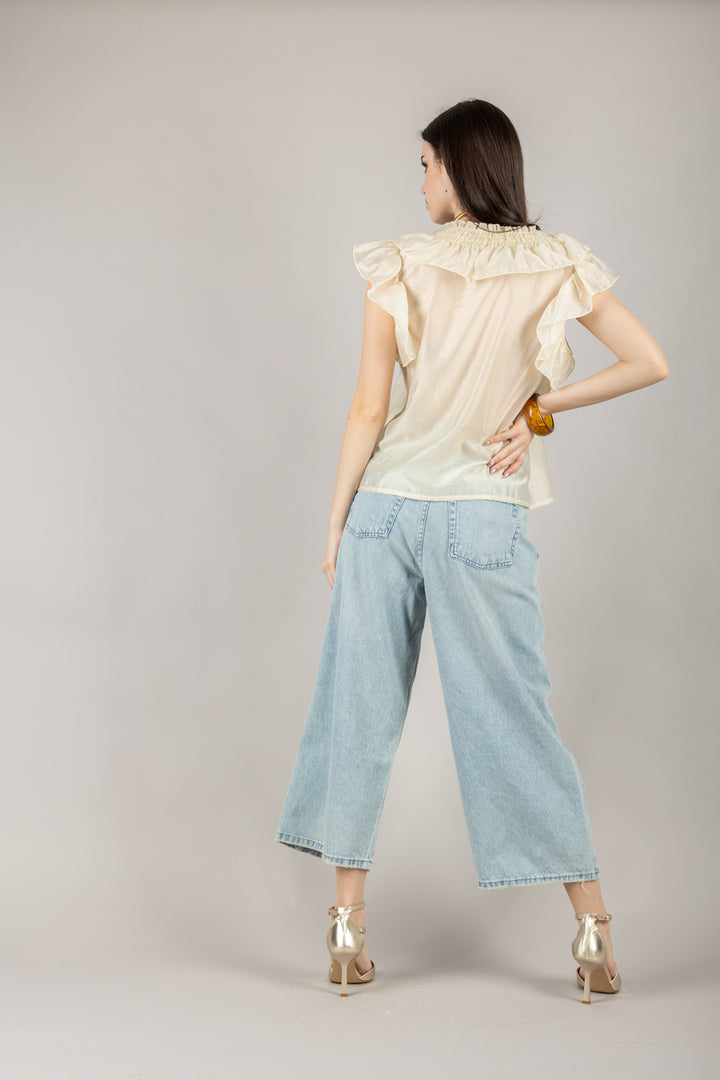 VICOLO - TD0893 - BLUSA CON ROUCHES ELASTICATA