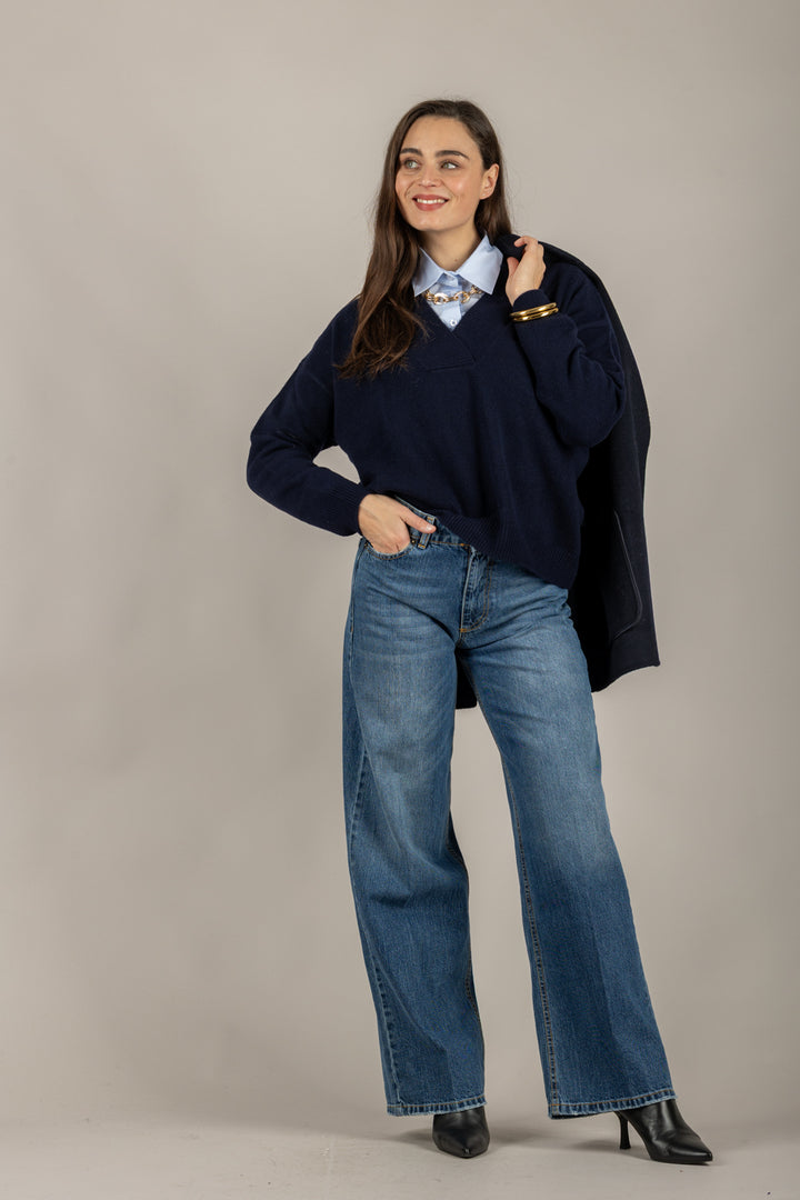 TENSIONE IN - WL785AI25 - MAGLIA SCOLLO A V IN LANA