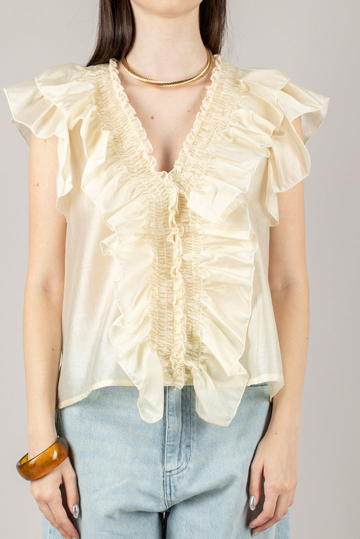 VICOLO - TD0893 - BLUSA CON ROUCHES ELASTICATA