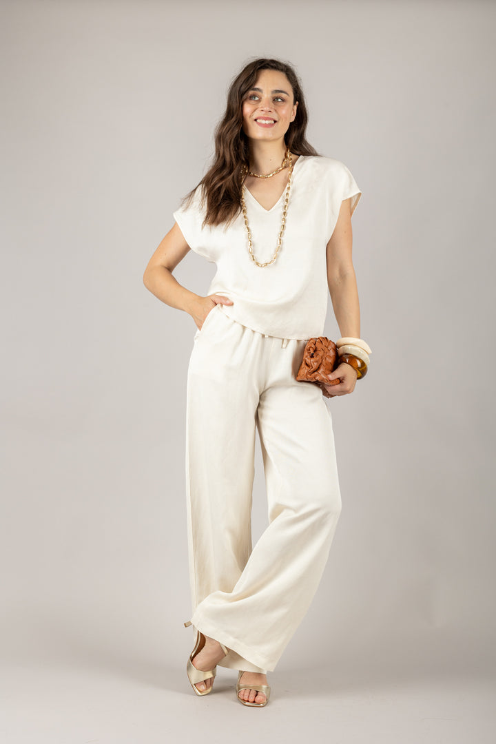 VICOLO - TD2447 - PANTALONE A PALAZZO CON COULISSE