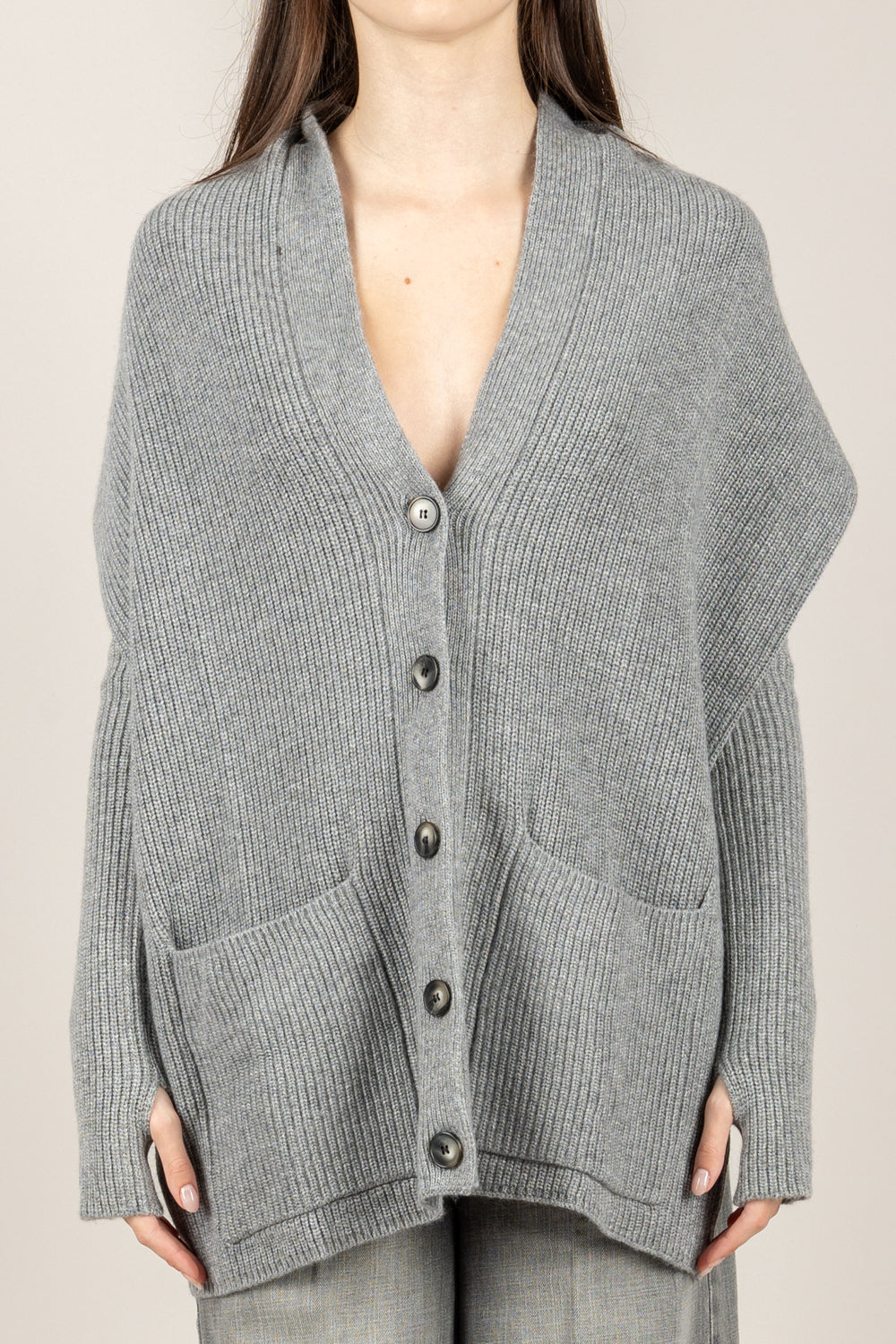 VICOLO - 77353F - CARDIGAN GILET SCOLLO SCHIENA CON MANICOTTI