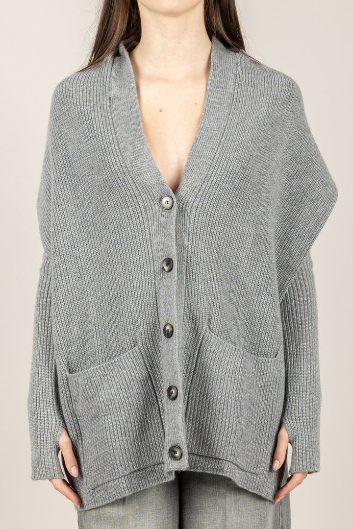 VICOLO - 77353F - CARDIGAN GILET SCOLLO SCHIENA CON MANICOTTI