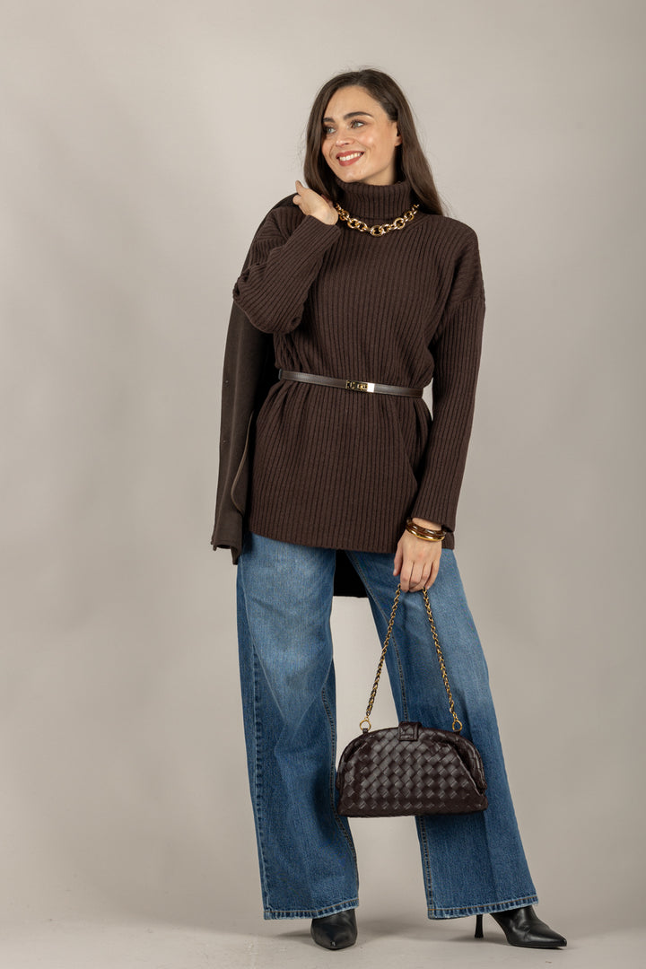 VICOLO - 77317F - MAGLIA COLLO ALTO CON SPALLINE A COSTE