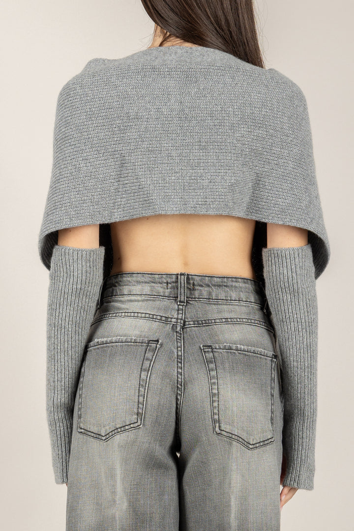 VICOLO - 77353F - CARDIGAN GILET SCOLLO SCHIENA CON MANICOTTI