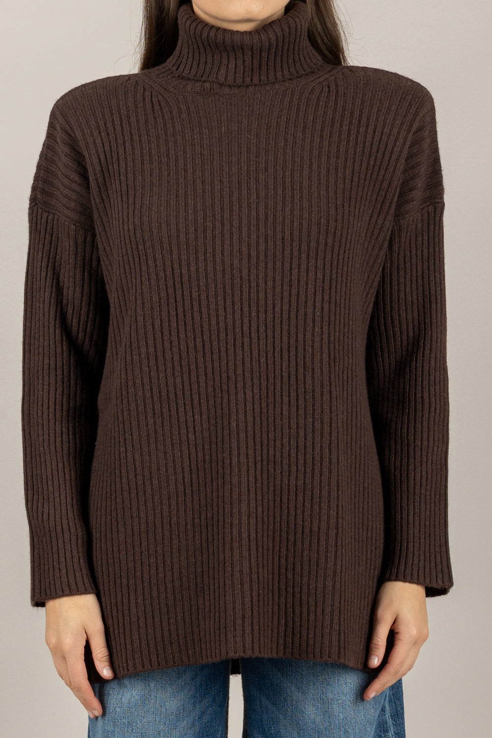 VICOLO - 77317F - MAGLIA COLLO ALTO CON SPALLINE A COSTE