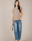 VICOLO - UAB0349 - T-SHIRT A RIGHE NATURLE/TABACCO