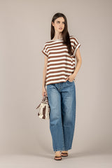 VICOLO - UAB0349 - T-SHIRT A RIGHE NATURLE/TABACCO