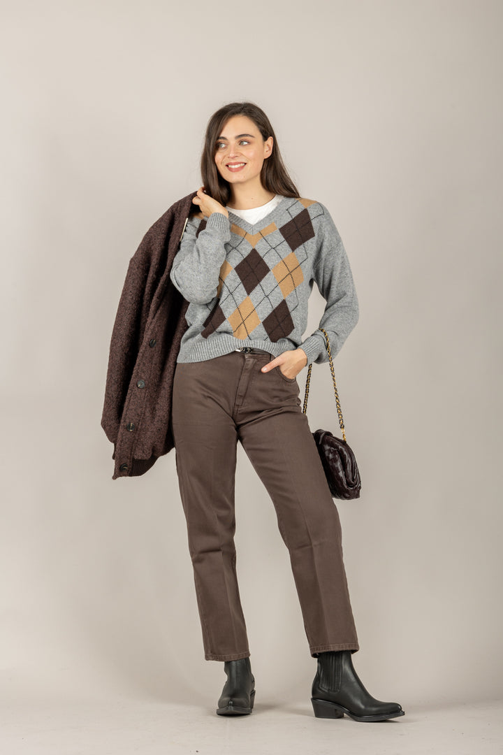 TENSIONE IN - D82036 - MAGLIA A ROMBI SCOLLO A V