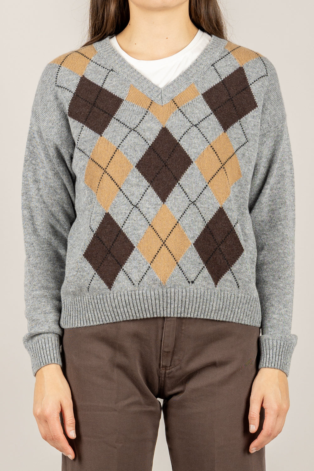 TENSIONE IN - D82036 - MAGLIA A ROMBI SCOLLO A V