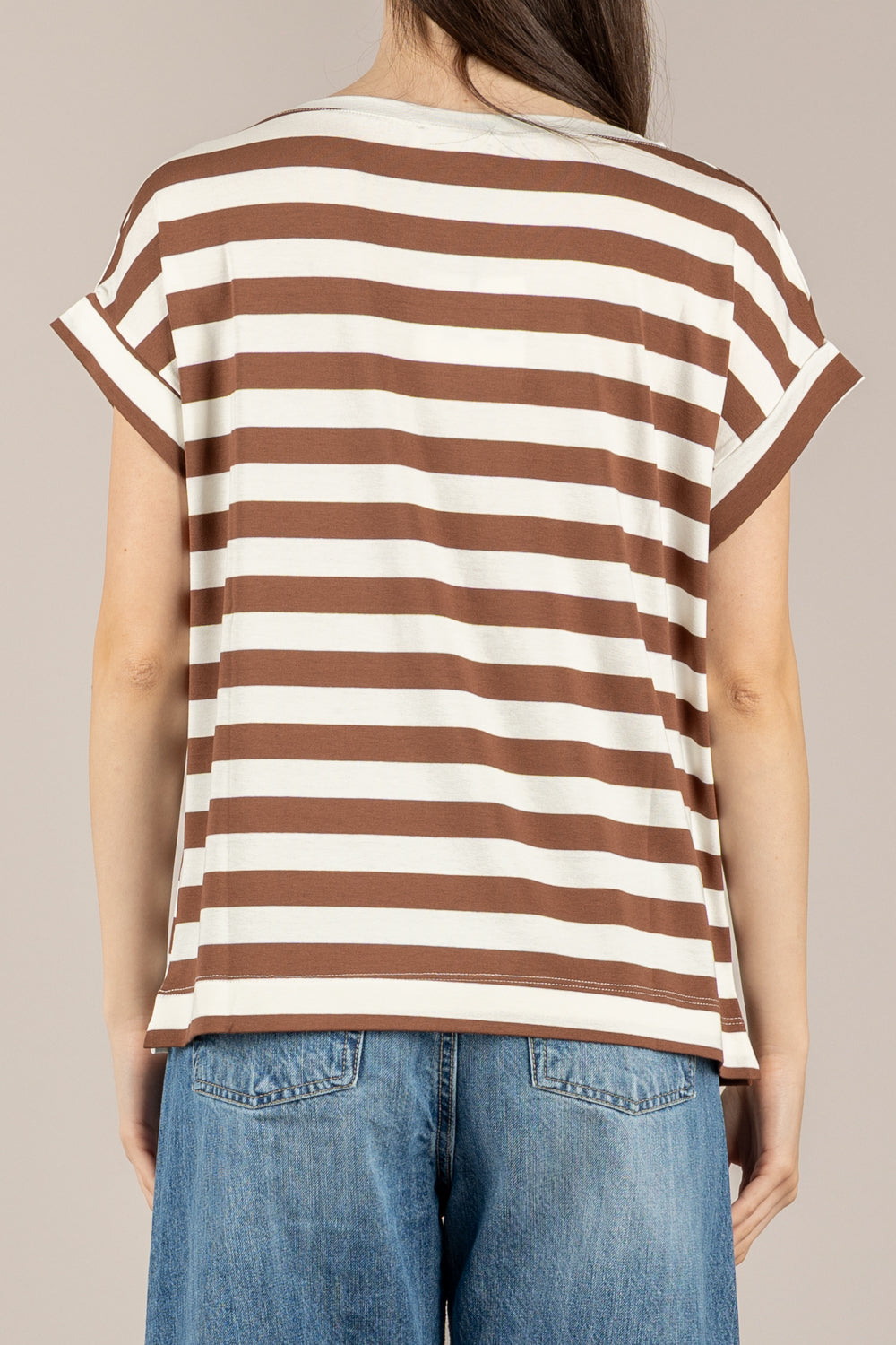 VICOLO - UAB0349 - T-SHIRT A RIGHE NATURLE/TABACCO