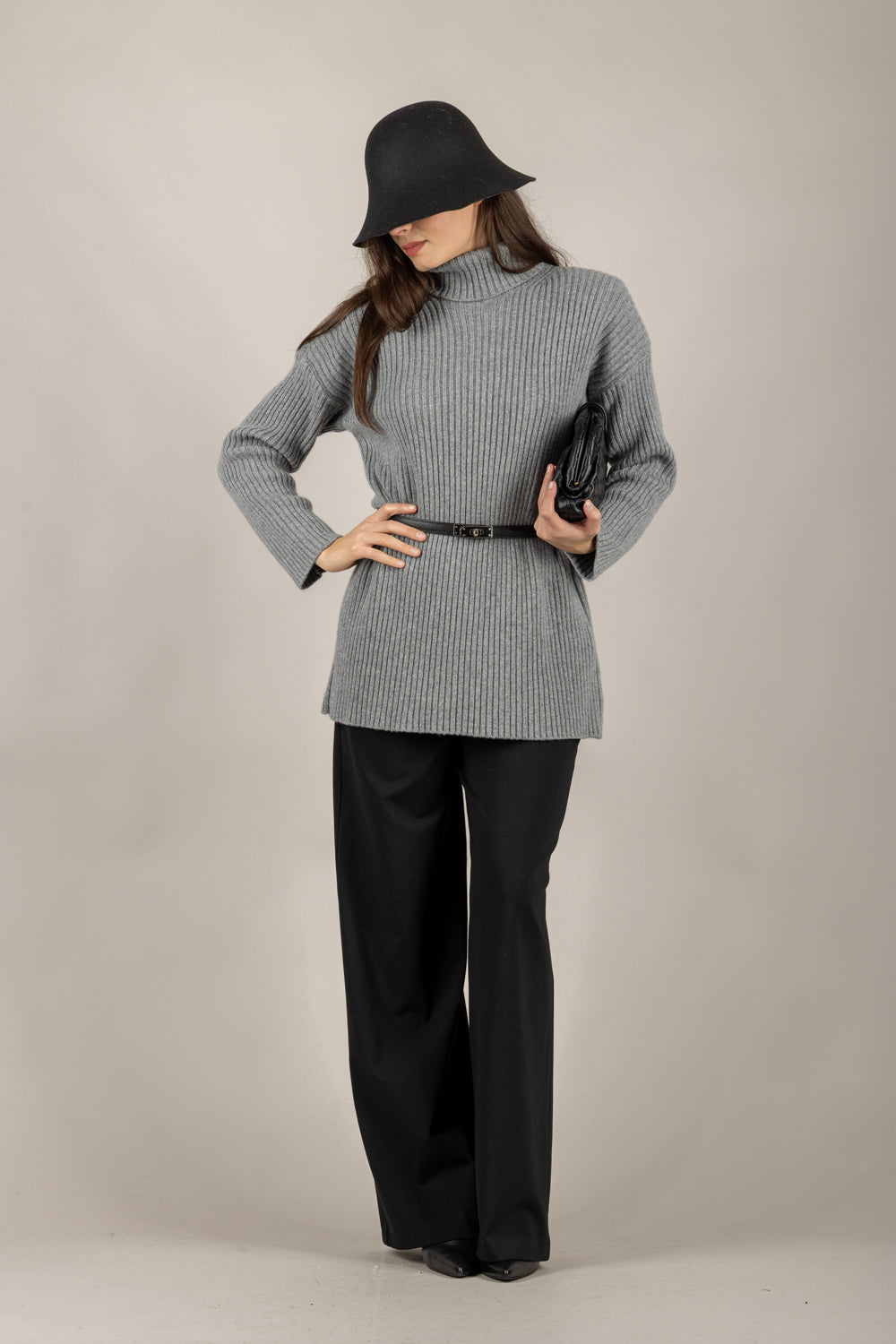 VICOLO - 77317F - MAGLIA COLLO ALTO CON SPALLINE A COSTE