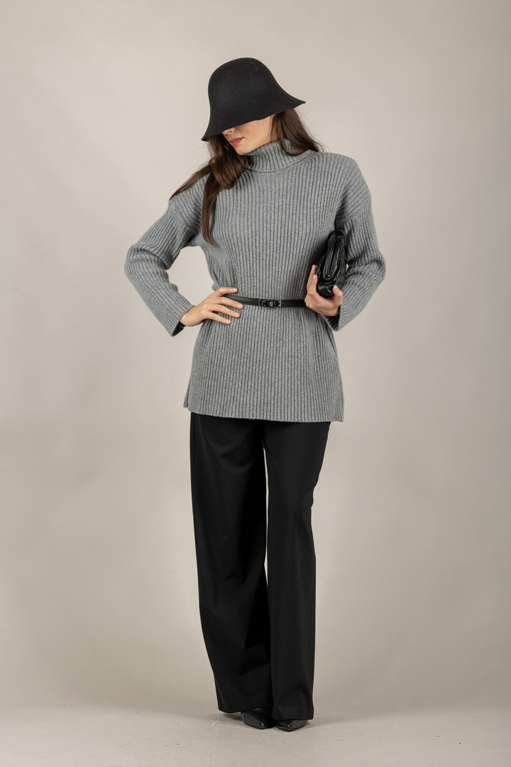 VICOLO - 77317F - MAGLIA COLLO ALTO CON SPALLINE A COSTE