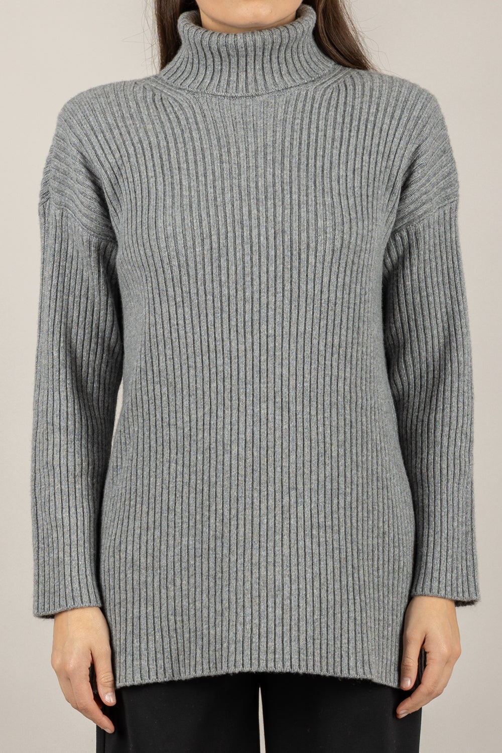 VICOLO - 77317F - MAGLIA COLLO ALTO CON SPALLINE A COSTE