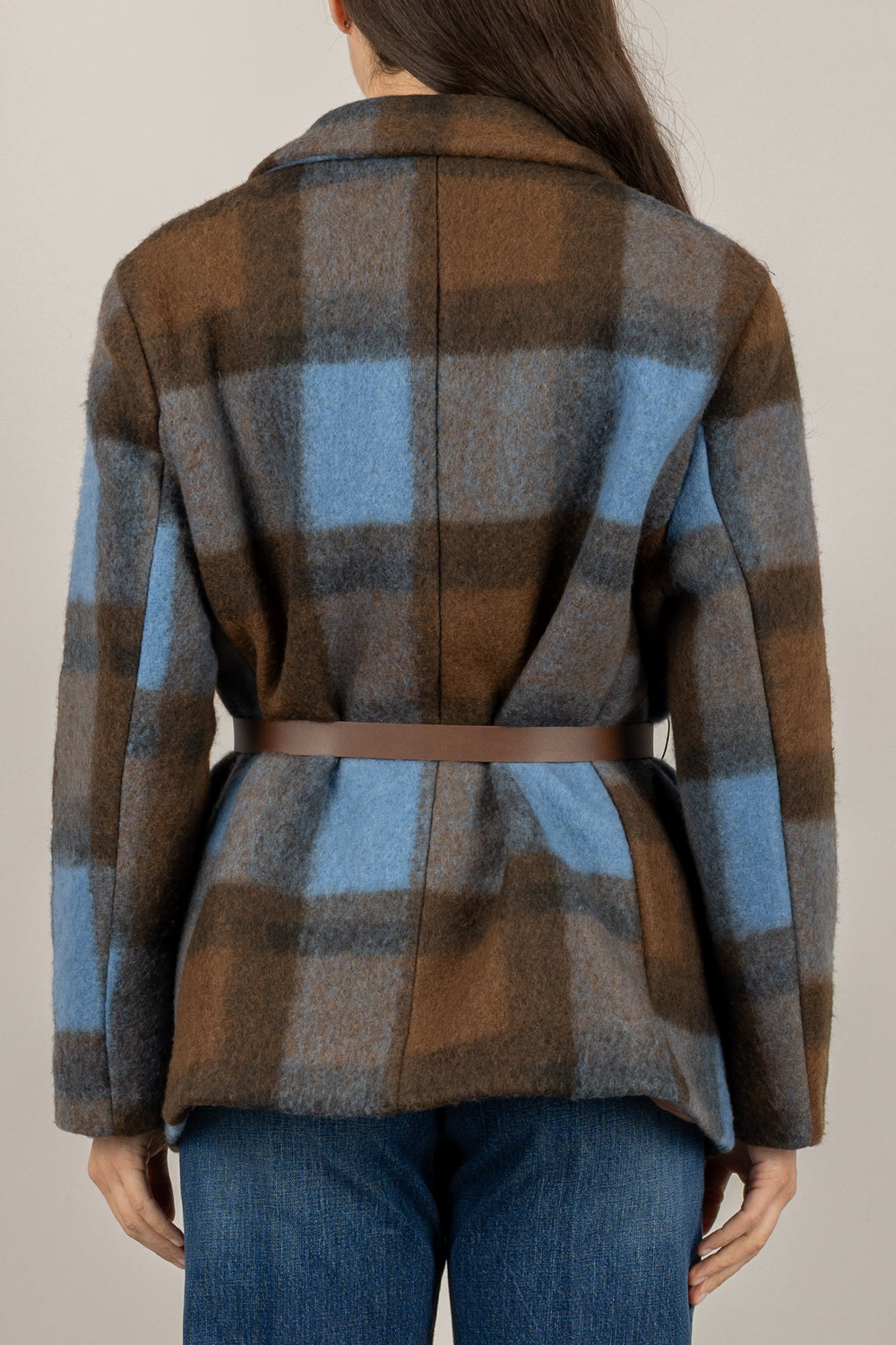 VICOLO - TF1906 - GIACCA CAPPOTTO QUADRI CON CINTA