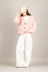 VICOLO - 3AB3015 - CARDIGAN TRE BOTTONI CON TASCHE ROSA