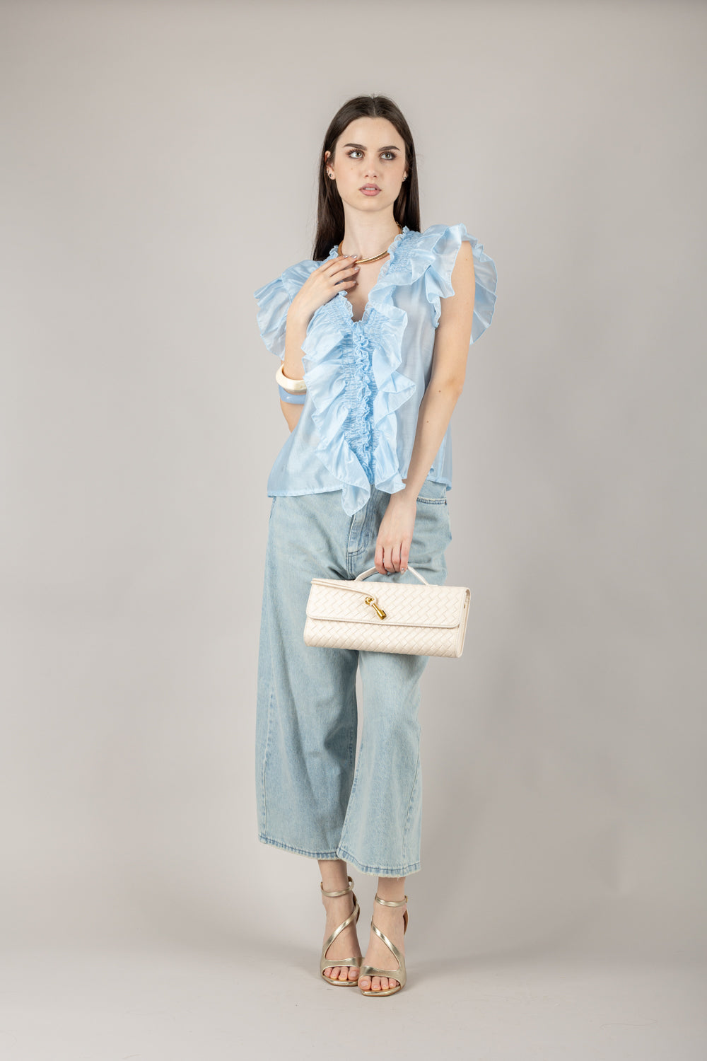 VICOLO - TD0893 - BLUSA CON ROUCHES ELASTICATA