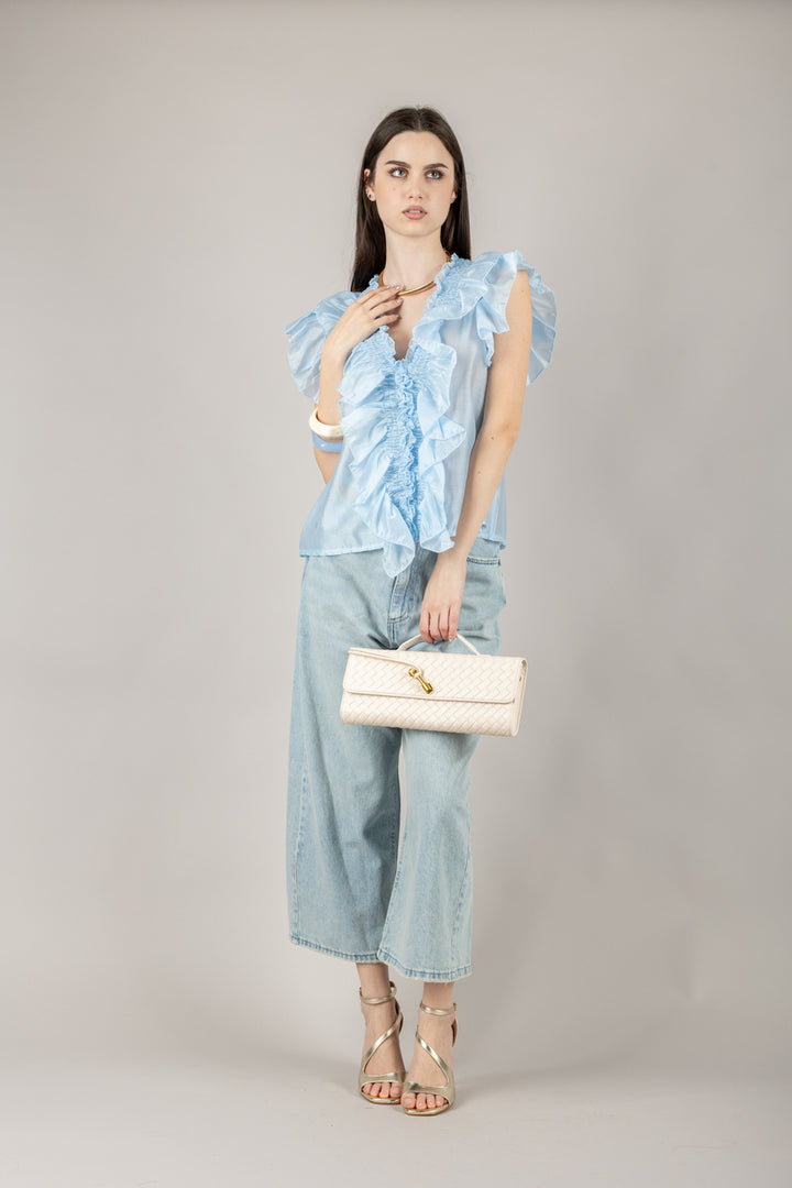 VICOLO - TD0893 - BLUSA CON ROUCHES ELASTICATA