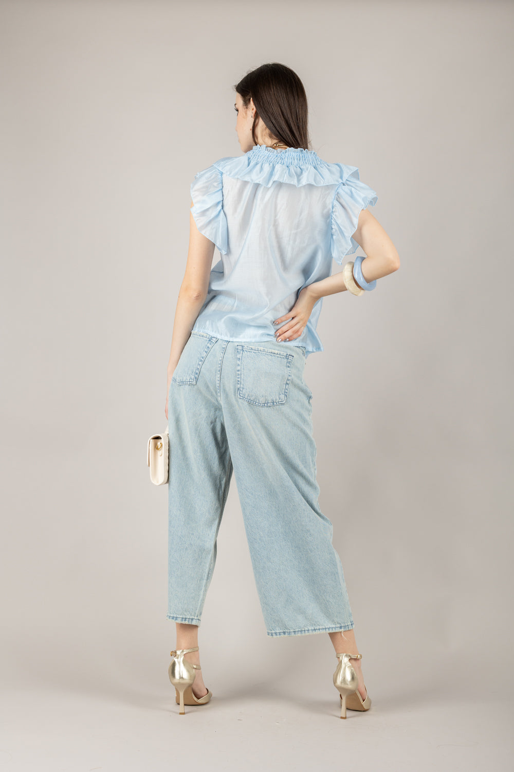VICOLO - TD0893 - BLUSA CON ROUCHES ELASTICATA